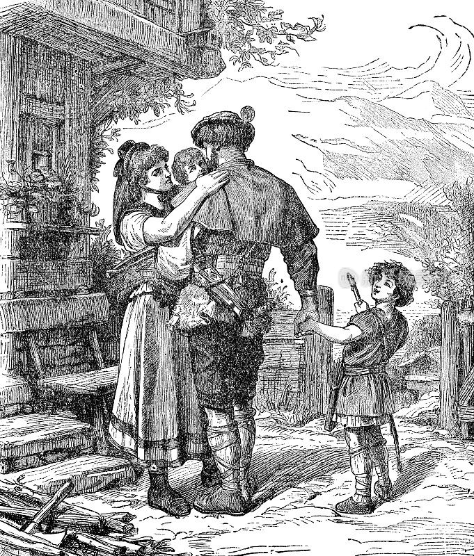法国岩羚羊猎人和他的家庭- 19世纪
